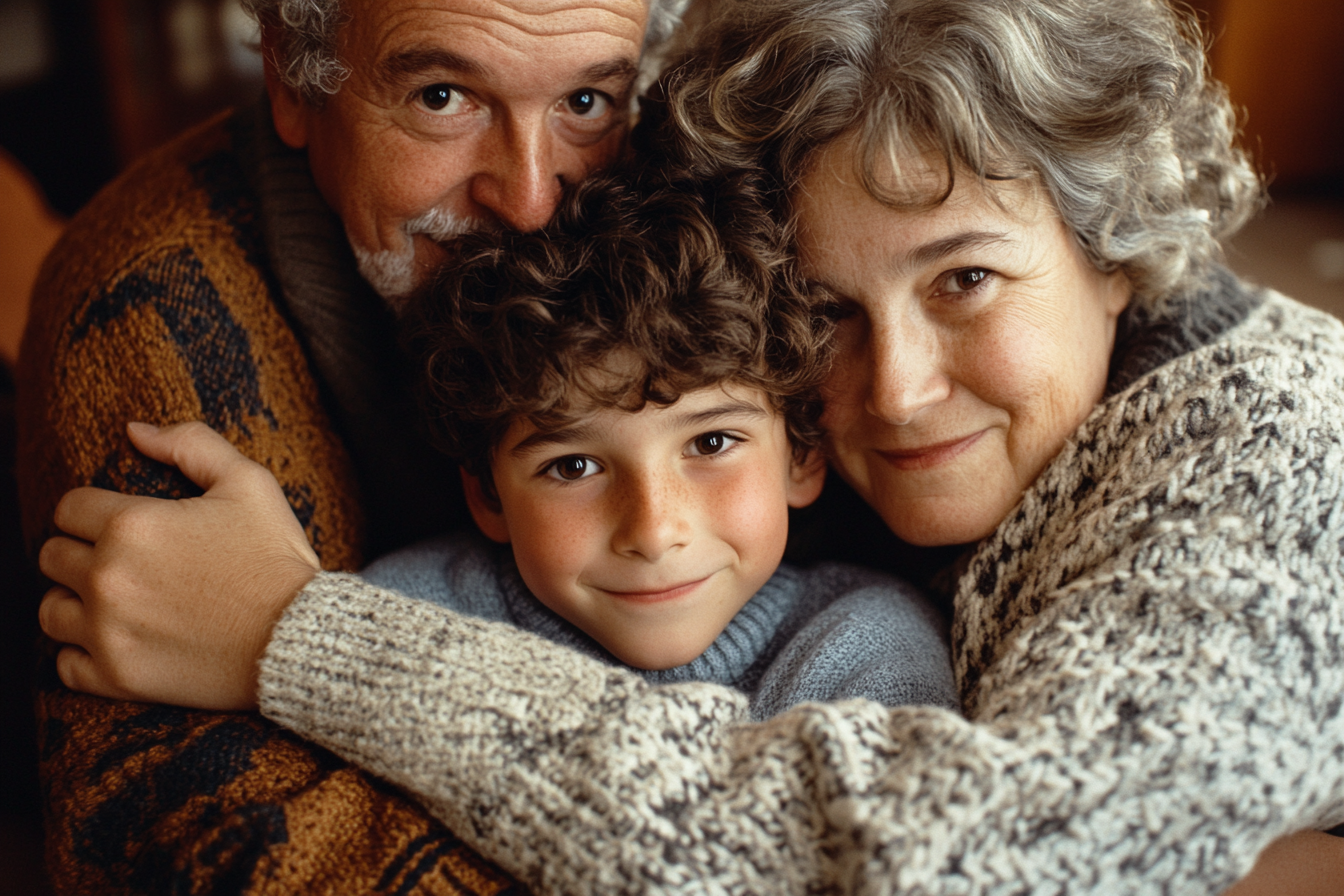 Un garçon qui serre ses grands-parents dans ses bras | Source : Midjourney