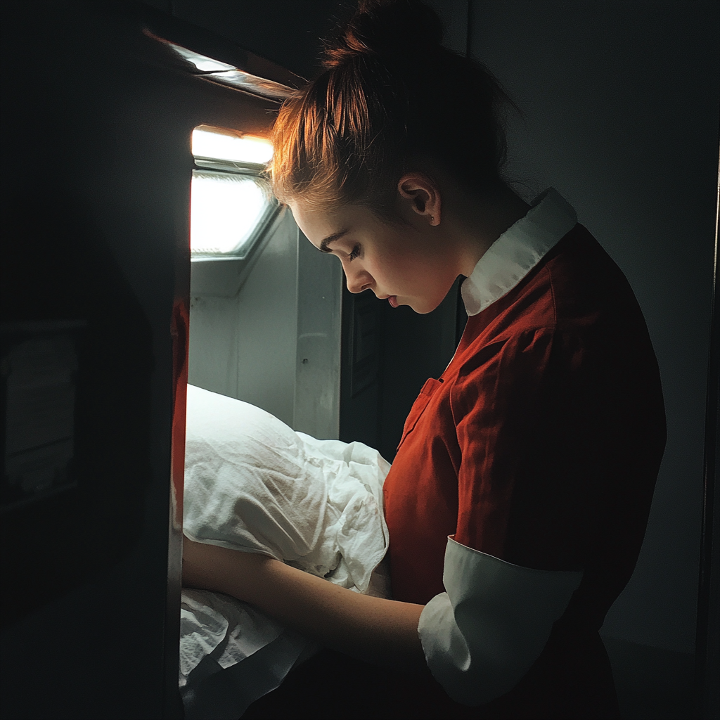 Femme regardant un corps dans une morgue | Source : Midjourney