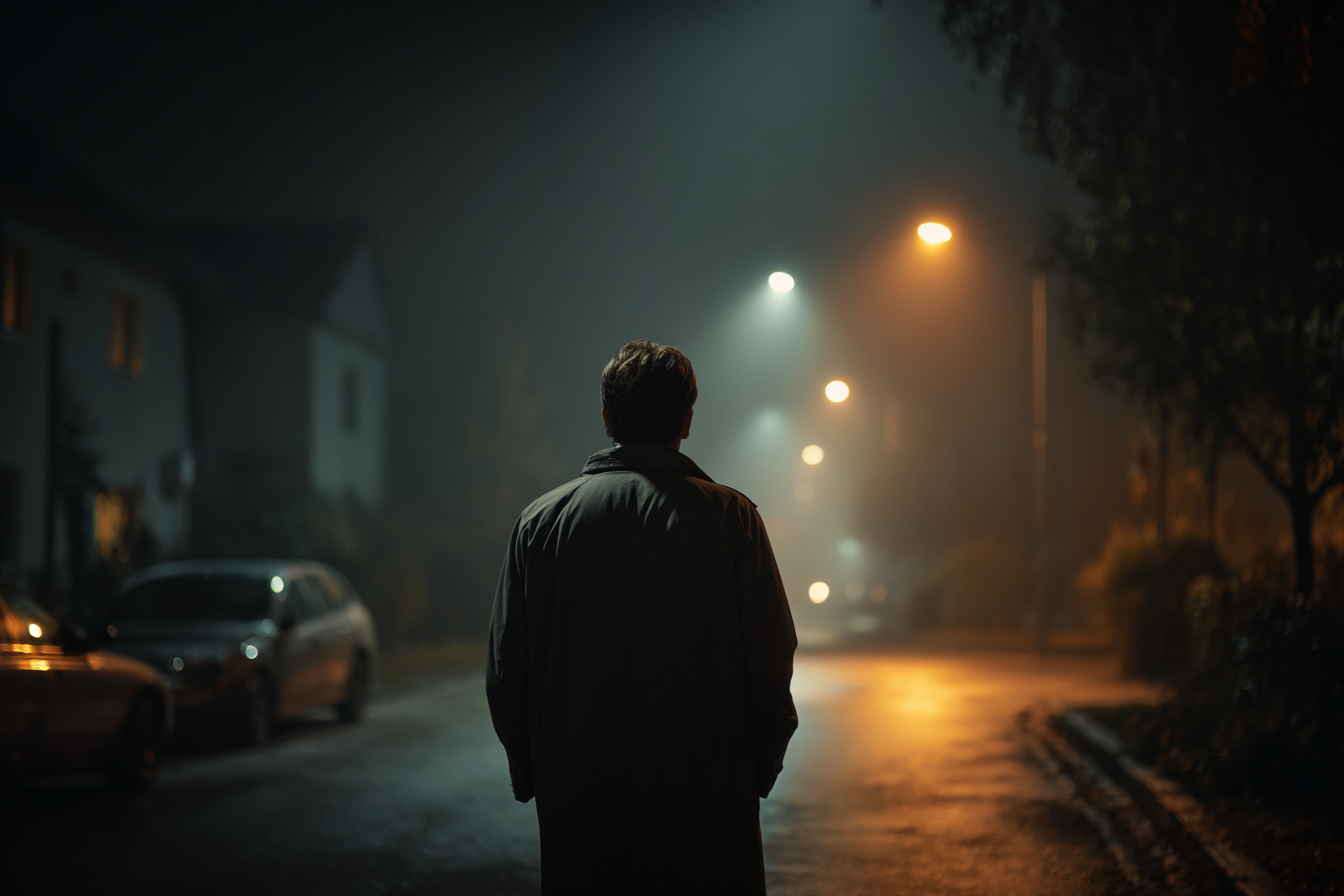 Un homme debout dans une rue la nuit | Source : Midjourney