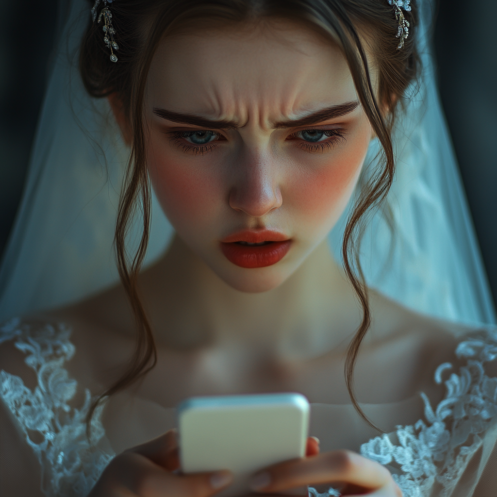 Une mariée qui regarde le téléphone de son amie | Source : Midjourney