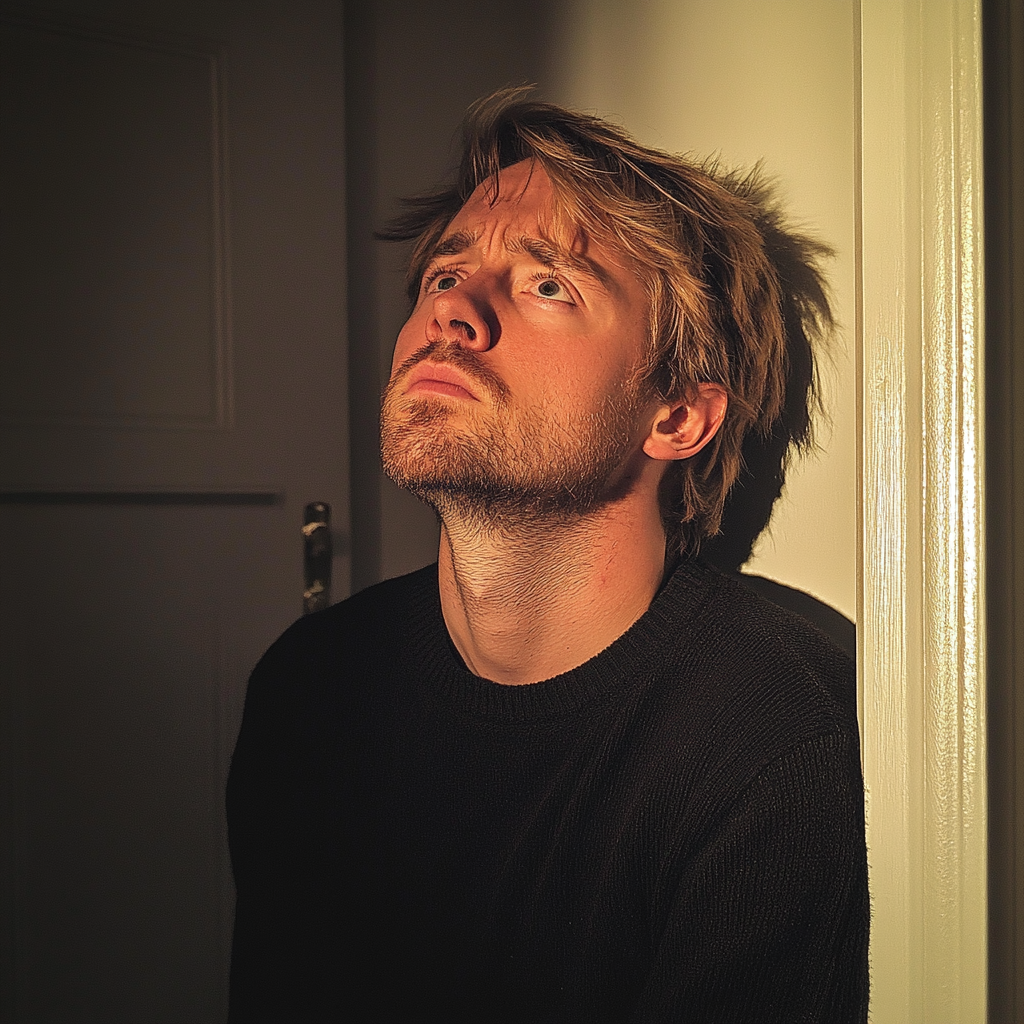 Un homme bouleversé qui regarde un plafond | Source : Midjourney