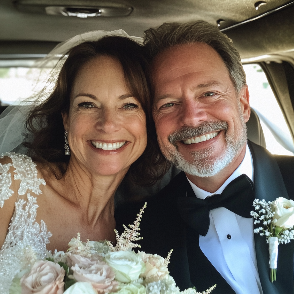 Un couple assis dans une limousine | Source : Midjourney