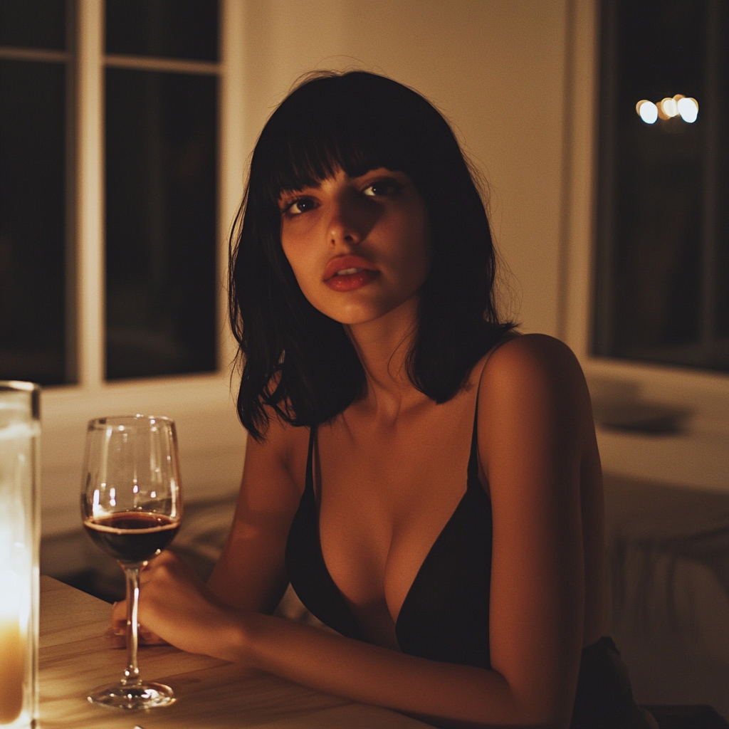 Une femme assise à une table de dîner | Source : Midjourney