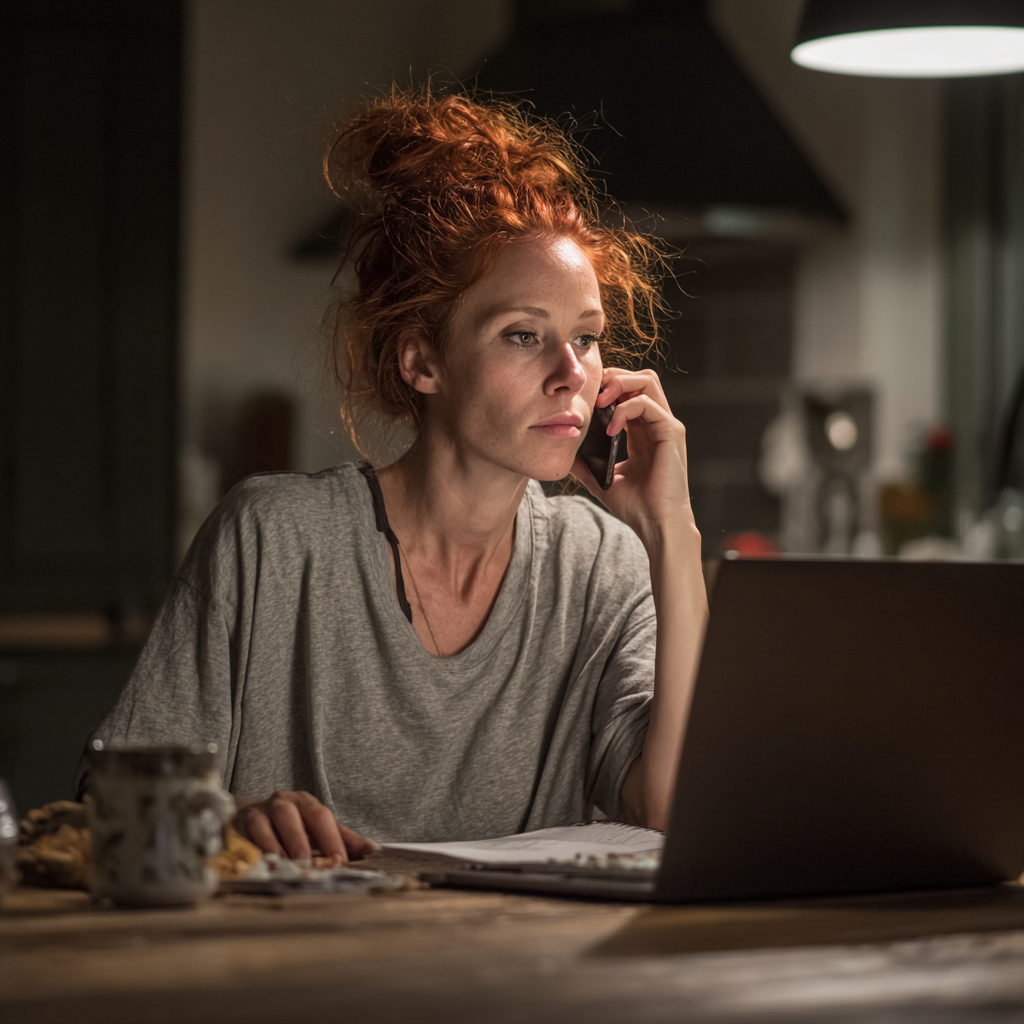 Une femme émotive qui parle au téléphone | Source : Midjourney
