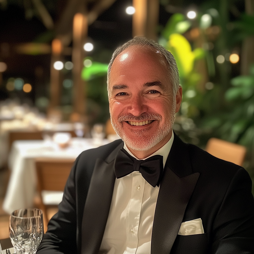 Un homme souriant dans un restaurant | Source : Midjourney