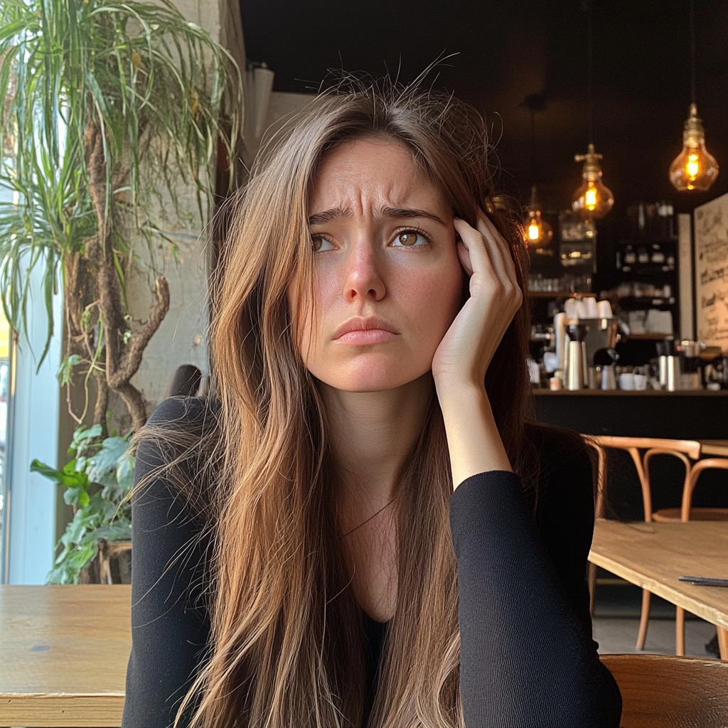 Une femme bouleversée assise dans un café | Source : Midjourney