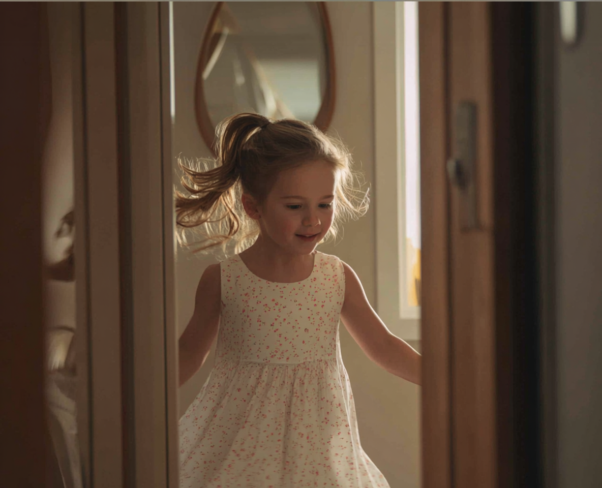 Une petite fille souriante portant une robe blanche | Source : Midjourney