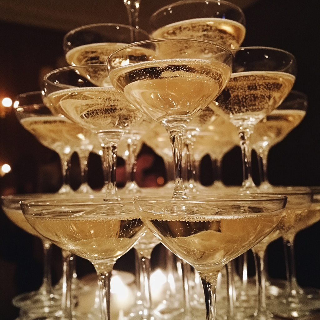 Une tour à champagne lors d'un mariage | Source : Midjourney