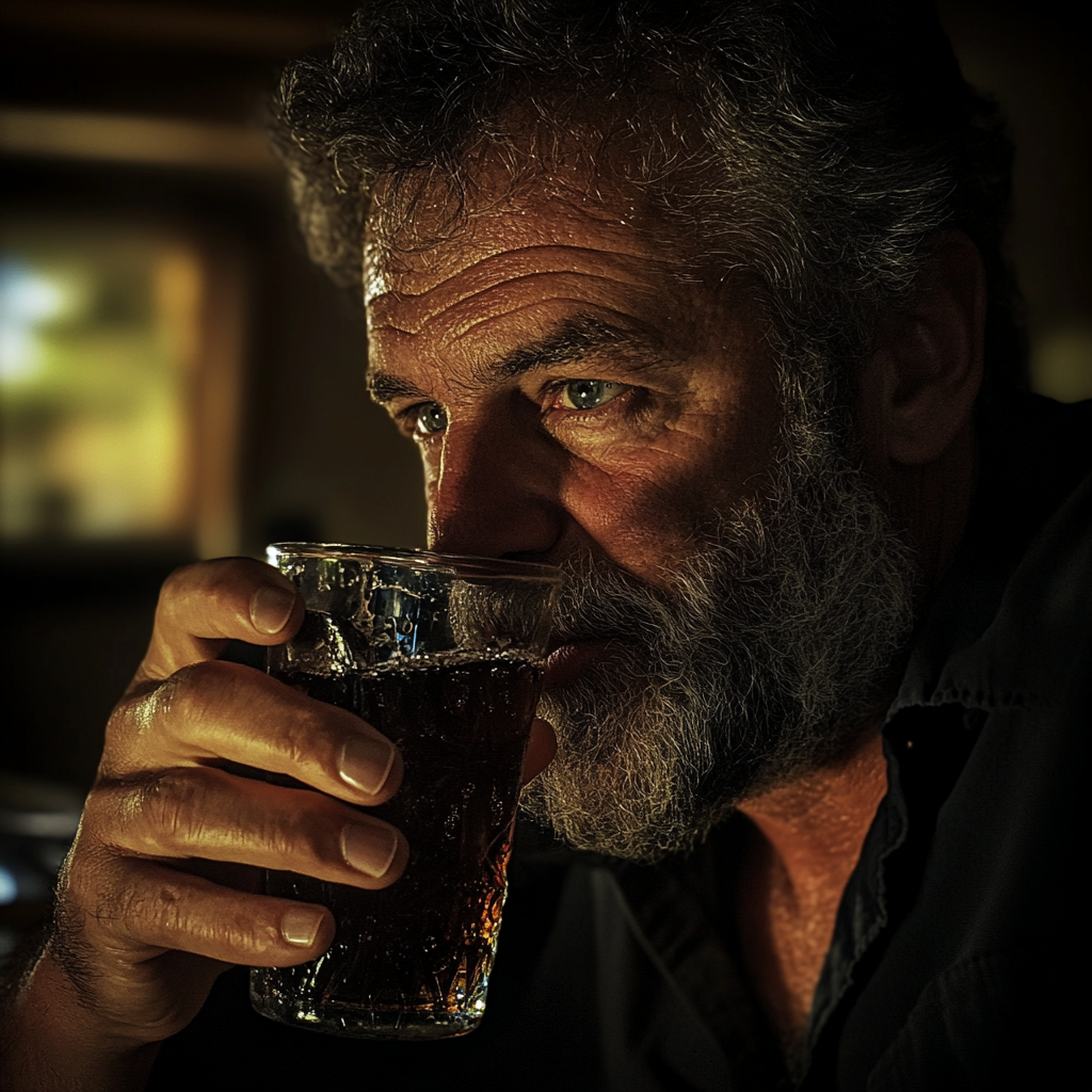 Un homme qui boit dans un verre | Source : Midjourney