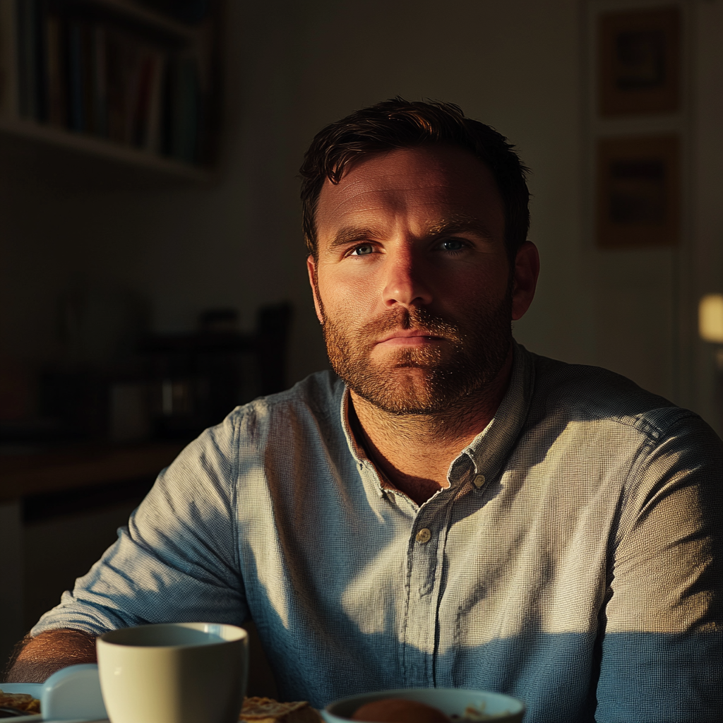 Un homme assis à une table de petit déjeuner | Source : Midjourney