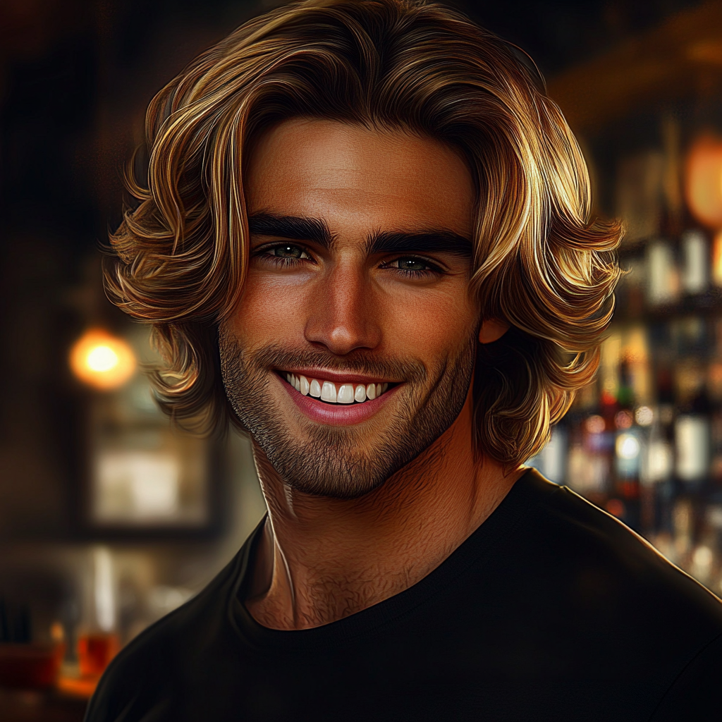 Un homme souriant dans un bar | Source : Midjourney