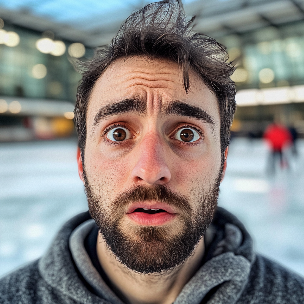 Un homme contrarié sur une patinoire | Source : Midjourney