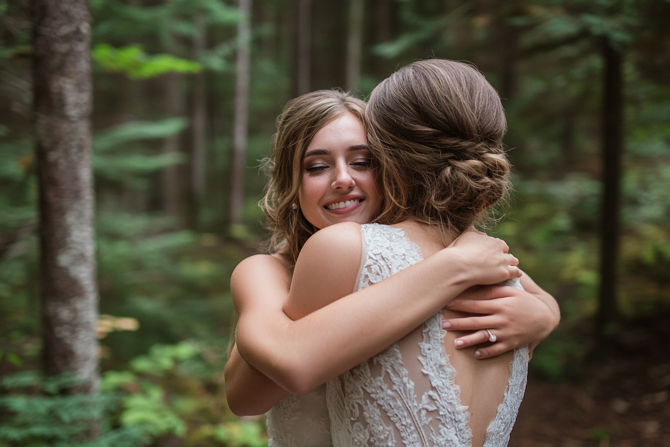 Une mariée embrassant sa demoiselle d'honneur | Source : Midjourney