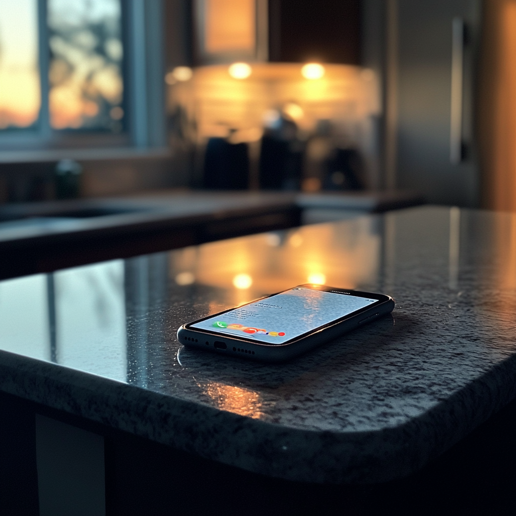 Un téléphone portable sur un comptoir de cuisine | Source : Midjourney