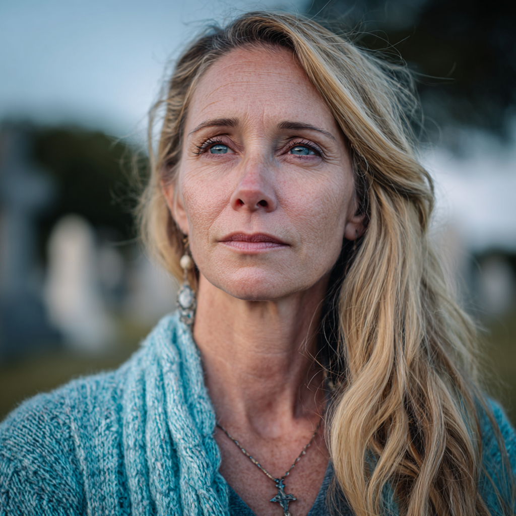 Une femme émotive dans un cimetière | Source : Midjourney