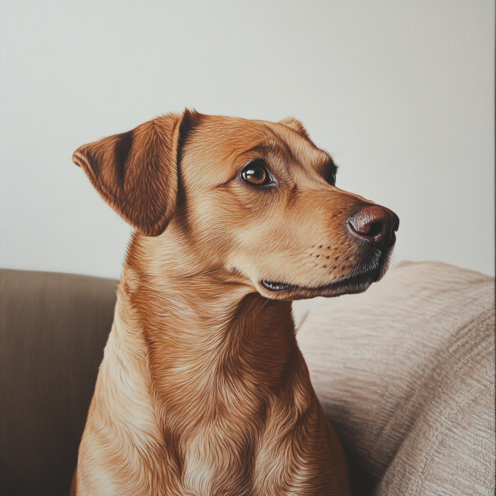 Un chien assis sur un canapé | Source : Midjourney