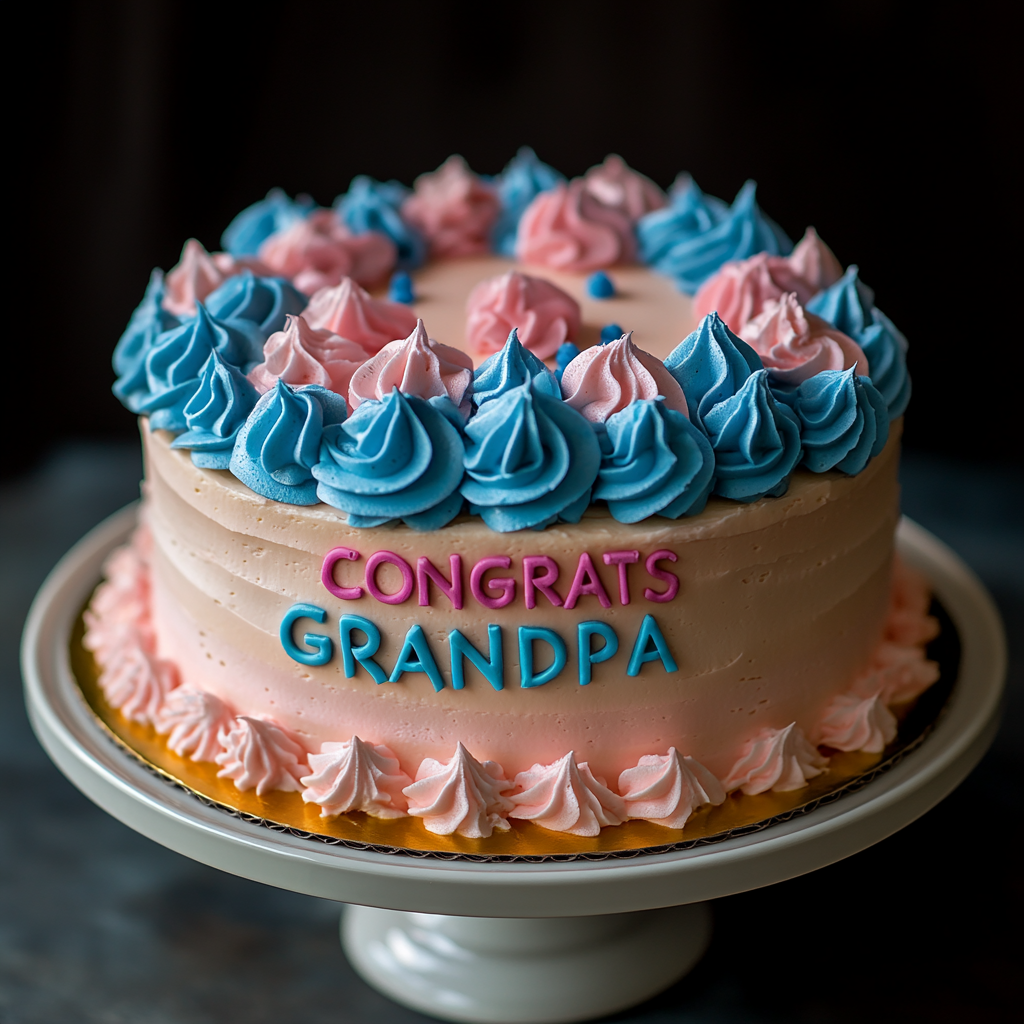 A cake with the words "Congratulations Grandpa" written on it | Source: Midjourney