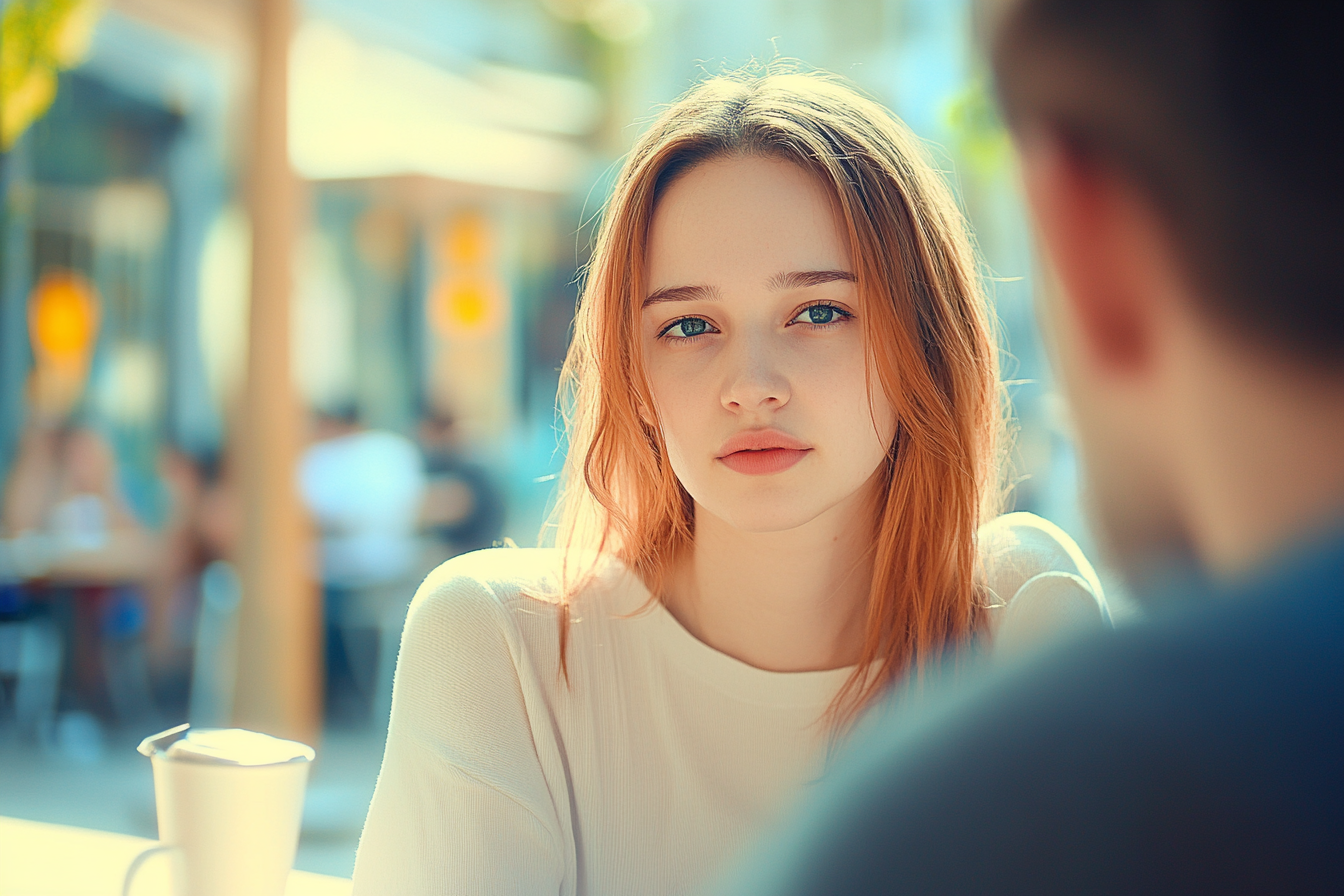 Une fille assise dans un café | Source : Midjourney