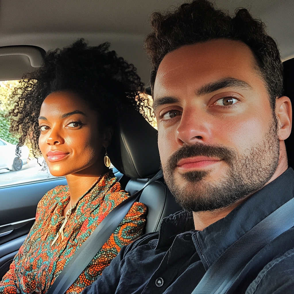 Un couple assis dans une voiture | Source : Midjourney