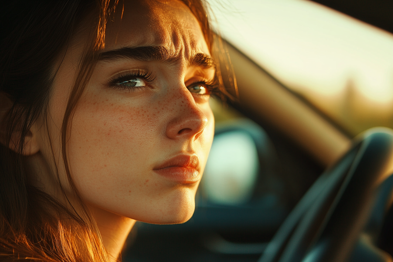 Une femme assise dans une voiture qui se tourne sur le côté | Source : Midjourney