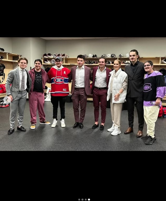 Céline Dion et ses fils posant avec les Canadiens de Montréal le 2 novembre 2023 | Source : Instagram/celinedion