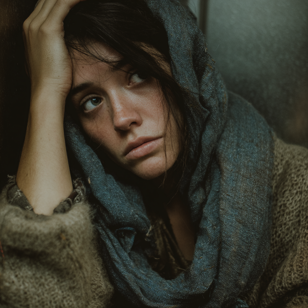 Une femme émotive avec sa main sur la tête | Source : Midjourney