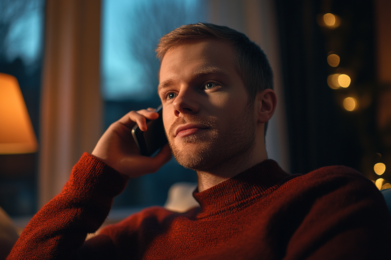 Un homme qui parle à sa mère au téléphone | Source : Midjourney