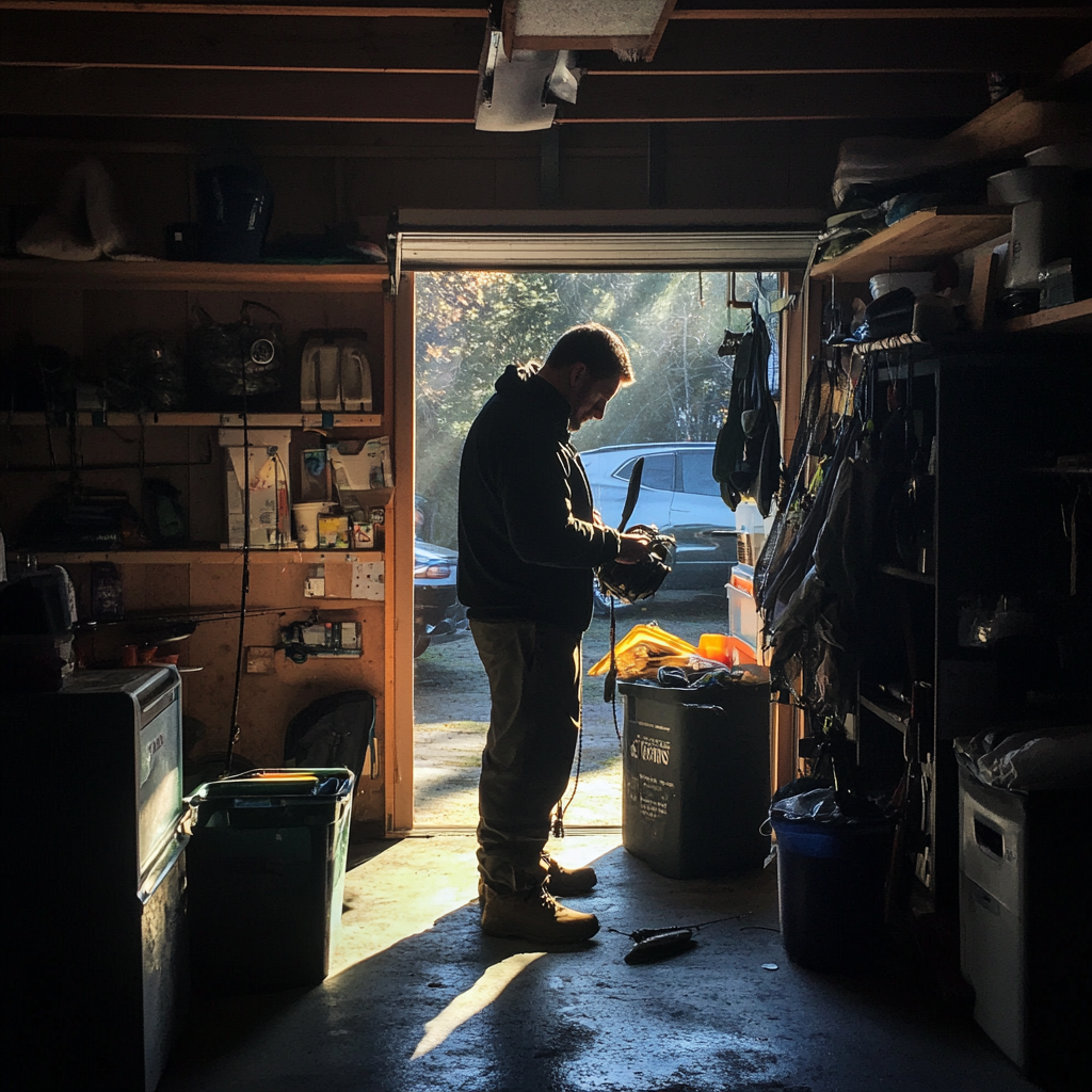 Un homme qui emballe son matériel de pêche | Source : Midjourney