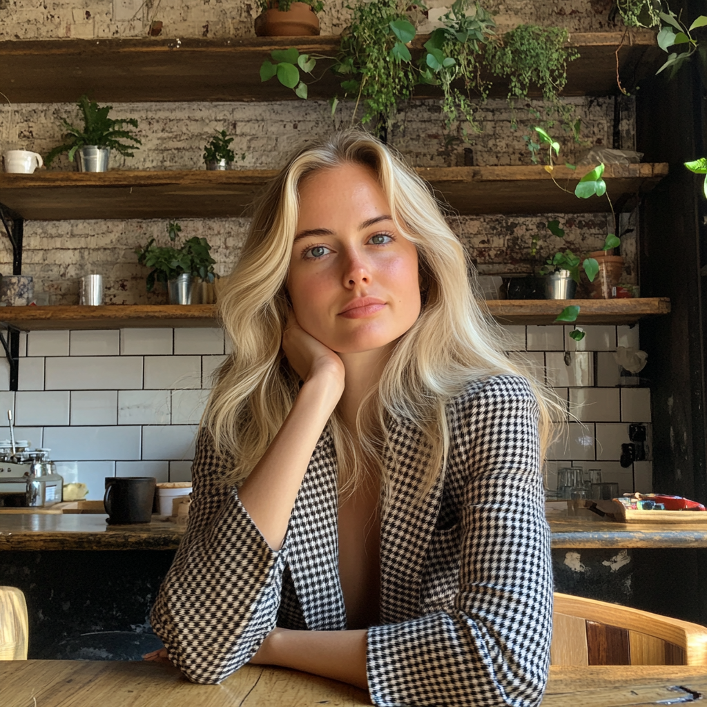 Une femme assise dans un café | Source : Midjourney