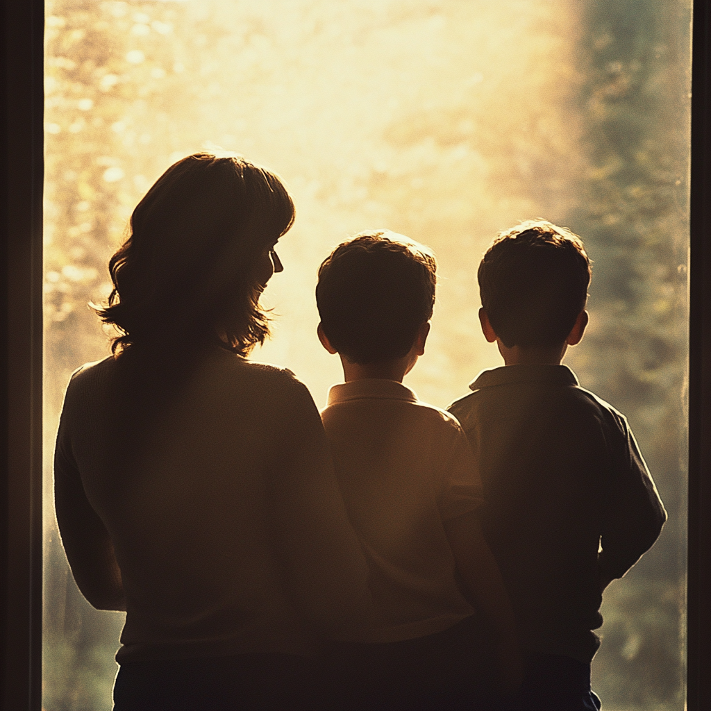 Silhouette d'une femme avec deux jeunes garçons | Source : Midjourney