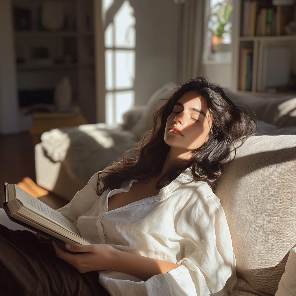 Une femme se détend dans un salon | Source : Midjourney