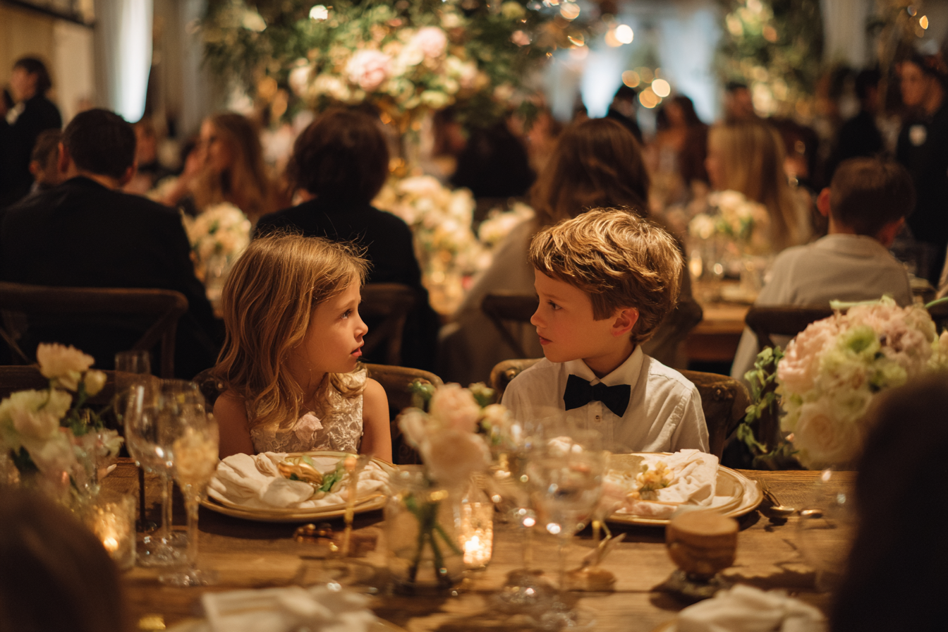 La table des enfants lors d'une réception de mariage | Source : Midjourney