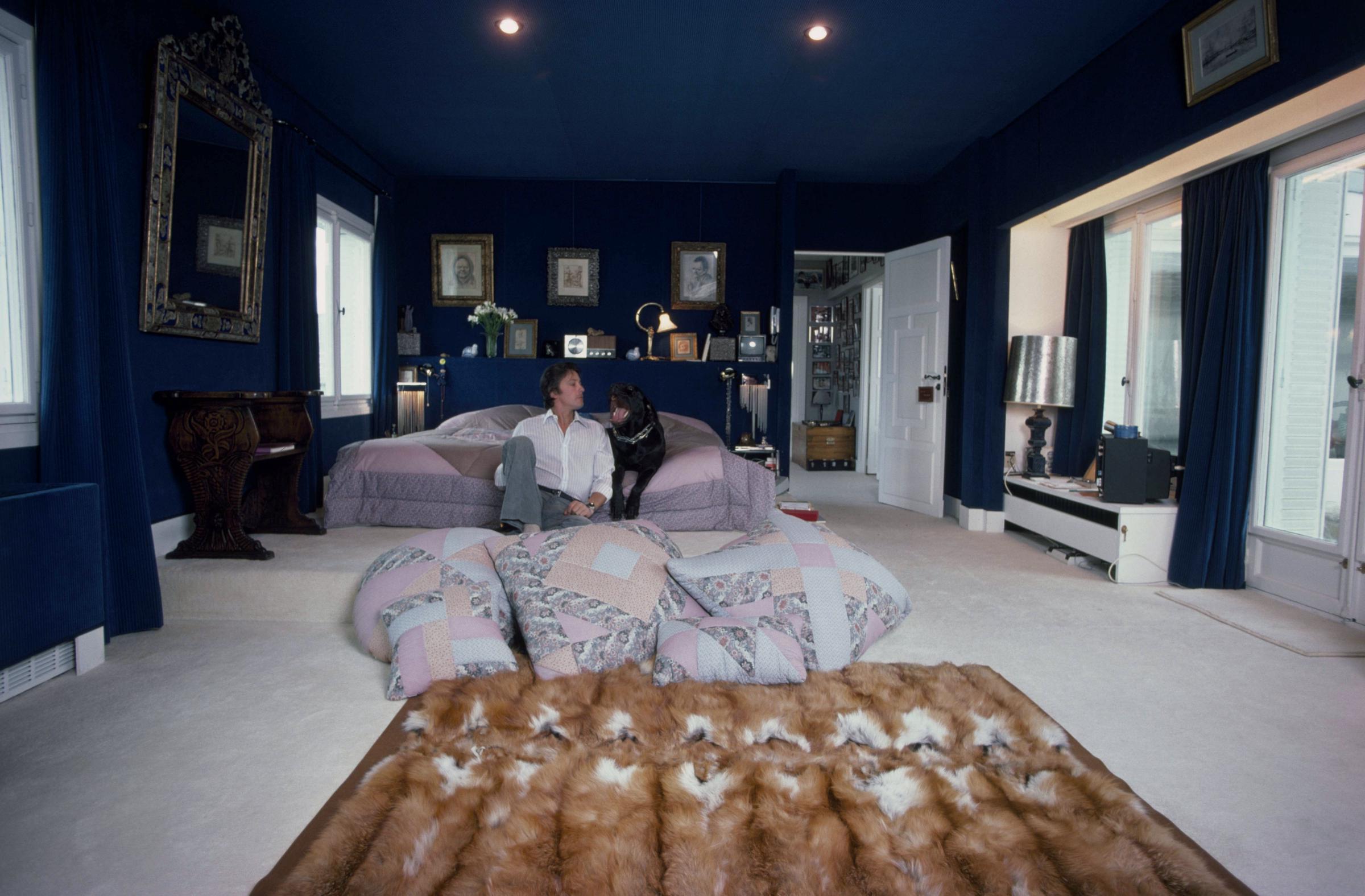 Alain Delon avec son chien à son domicile à Paris, France, le 22 mars 1978. | Source : Getty Images