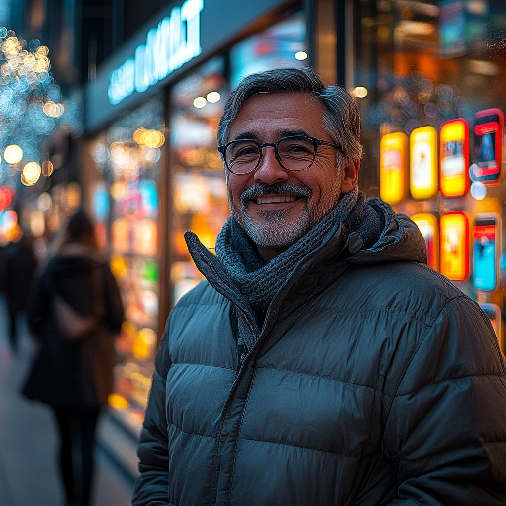 Un homme heureux quitte le magasin | Source : Midjourney