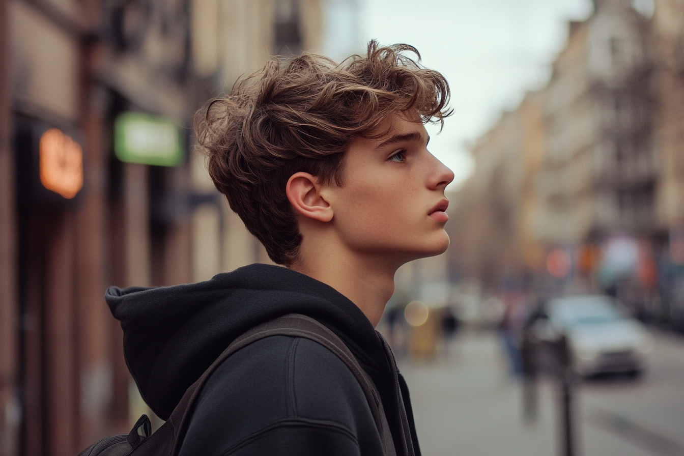 Un jeune homme marchant dans une rue de la ville | Source : Midjourney