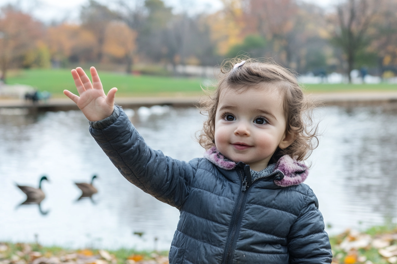 Une petite fille en train de faire un signe d'adieu | Source : Midjourney