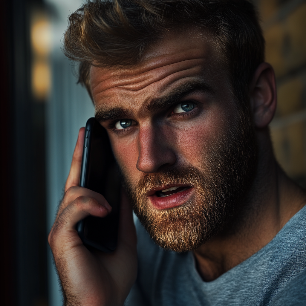 Un homme effrayé qui parle au téléphone | Source : Midjourney