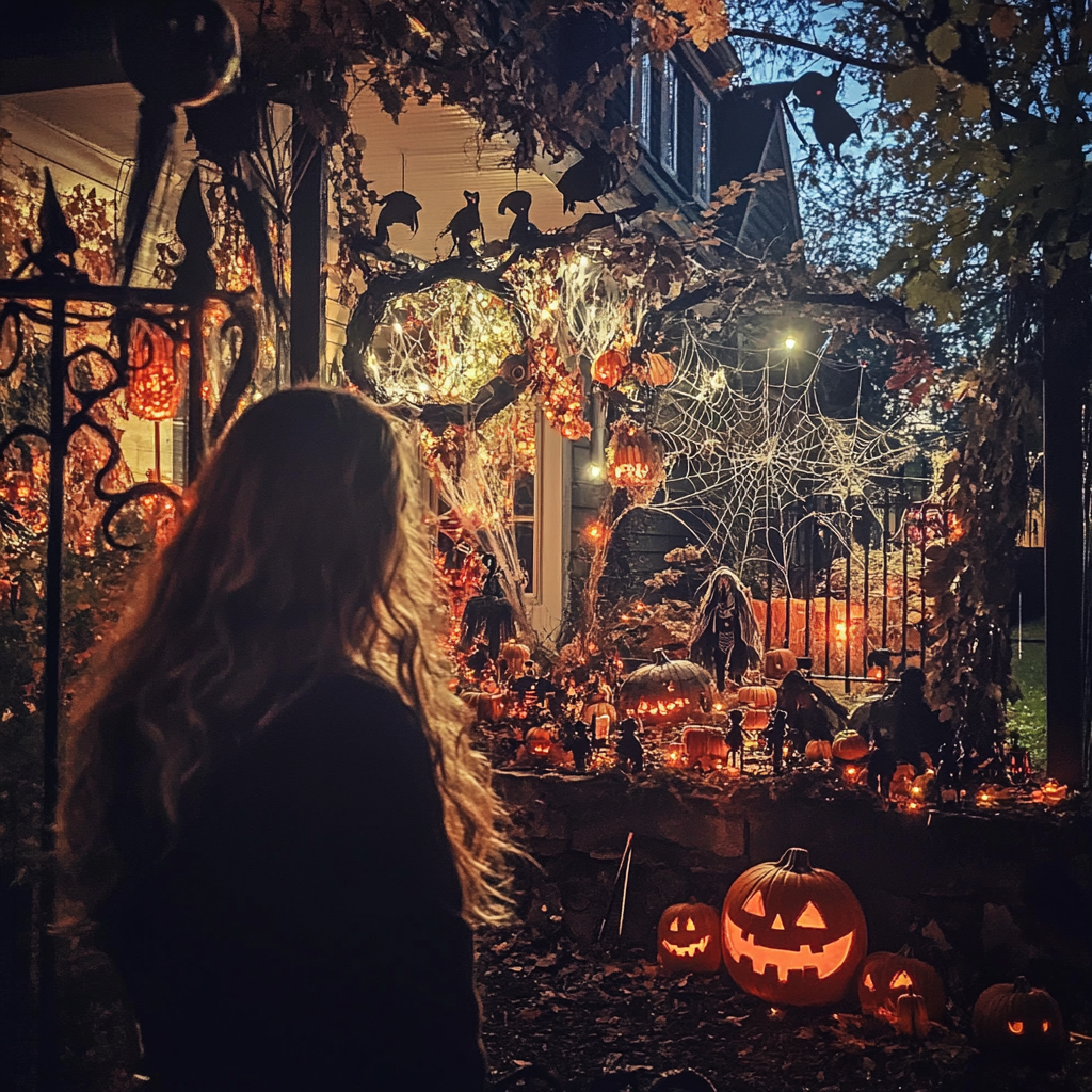 Femme regardant les décorations d'Halloween | Source : Midjourney