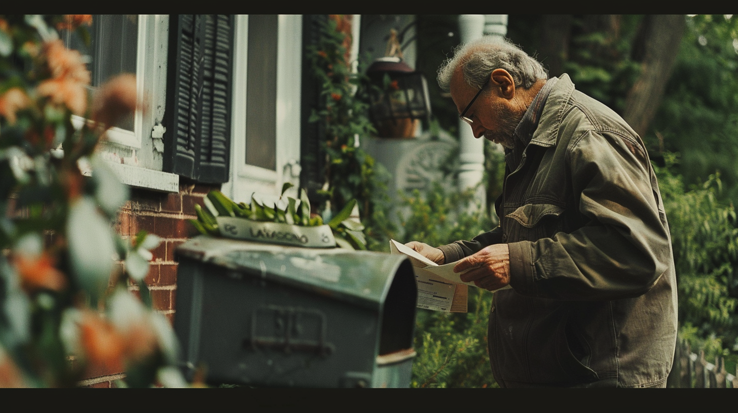 Voisin qui retire du courrier de la boîte aux lettres | Source : Midjourney