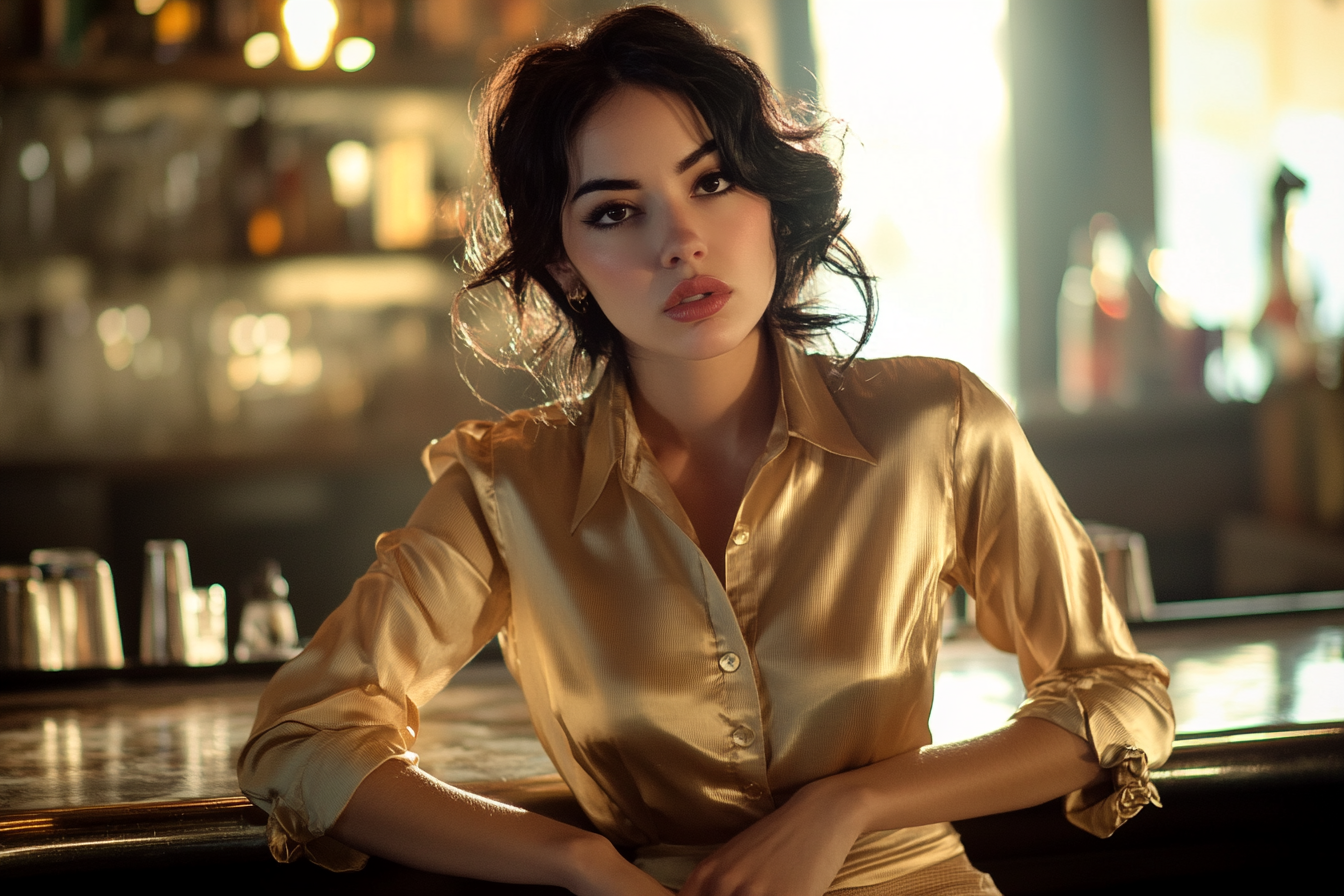 Une femme assise sur un tabouret de bar | Source : Midjourney