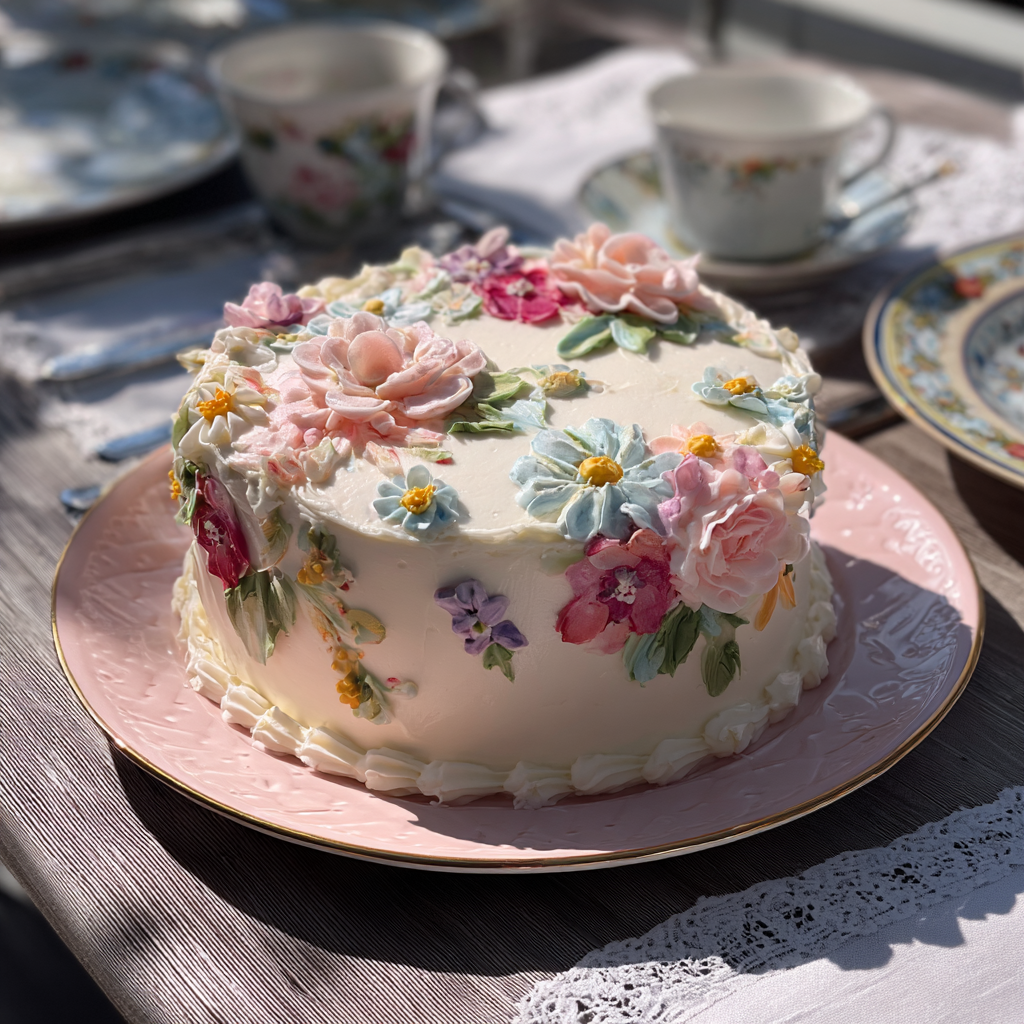 Un gâteau d'anniversaire fleuri | Source : Midjourney