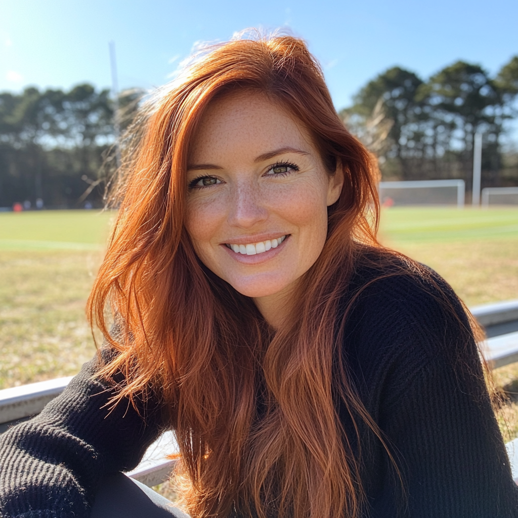 Une femme souriante portant un pull noir | Source : Midjourney