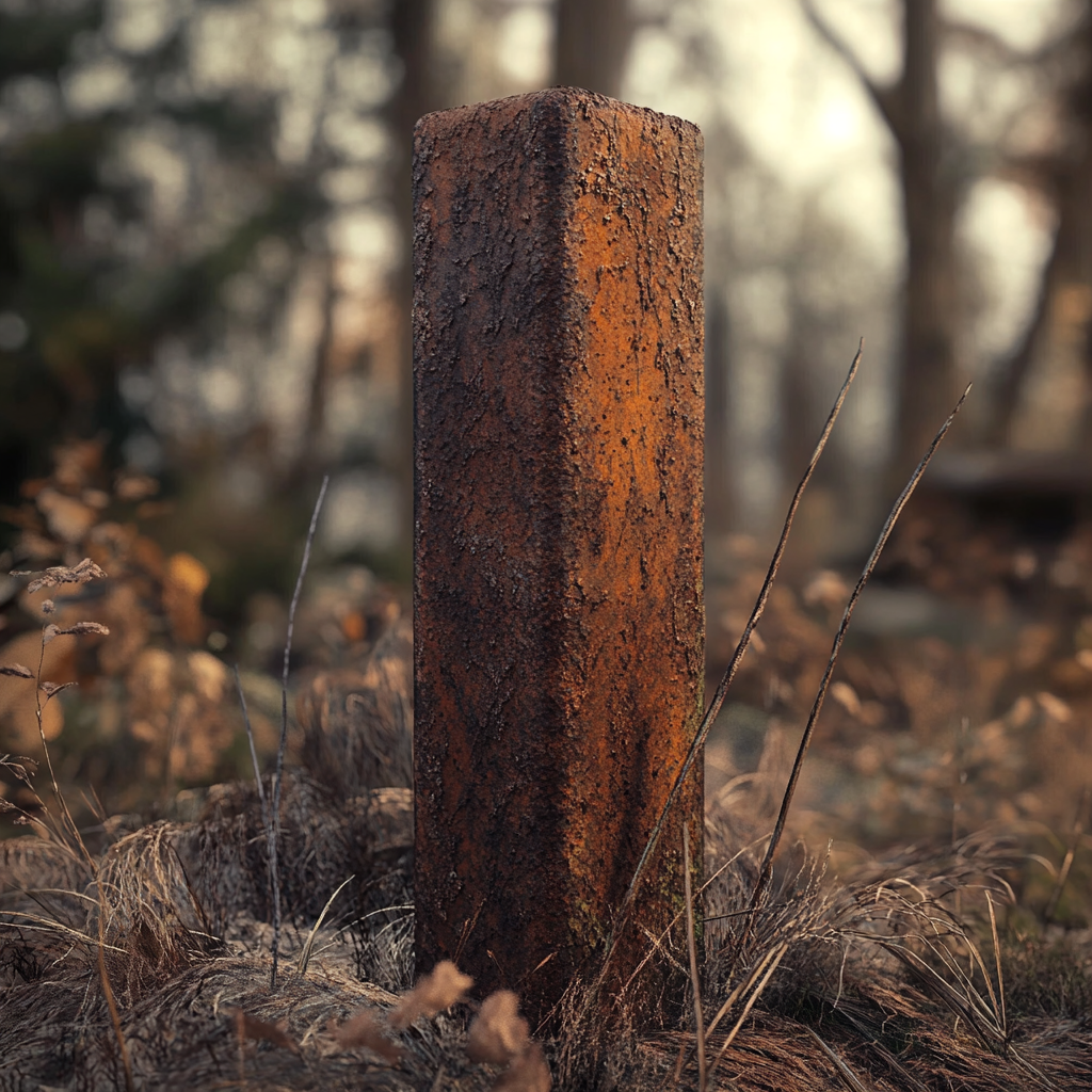 Un poteau métallique rouillé dans les bois | Source : Midjourney