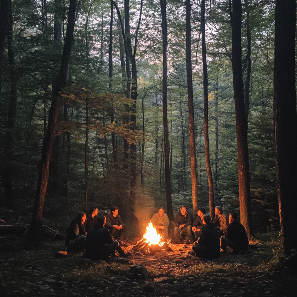 Des personnes assises autour d'un feu de camp | Source : Midjourney