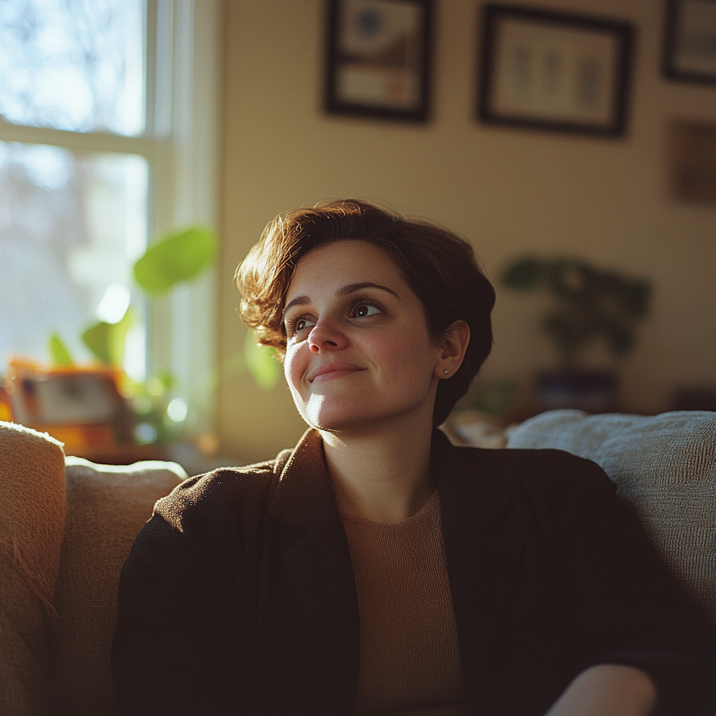 Une femme heureuse dans sa maison | Source : Midjourney