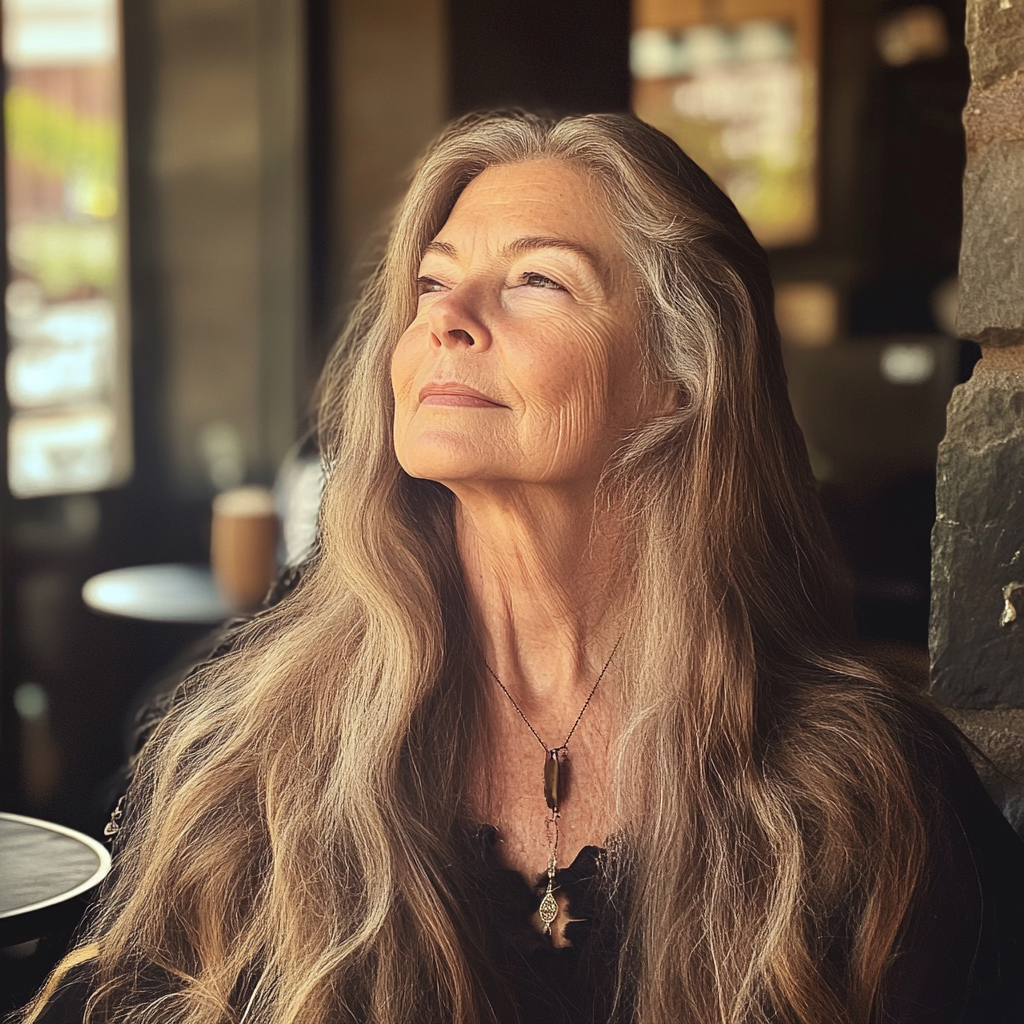 Une femme assise dans un café | Source : Midjourney