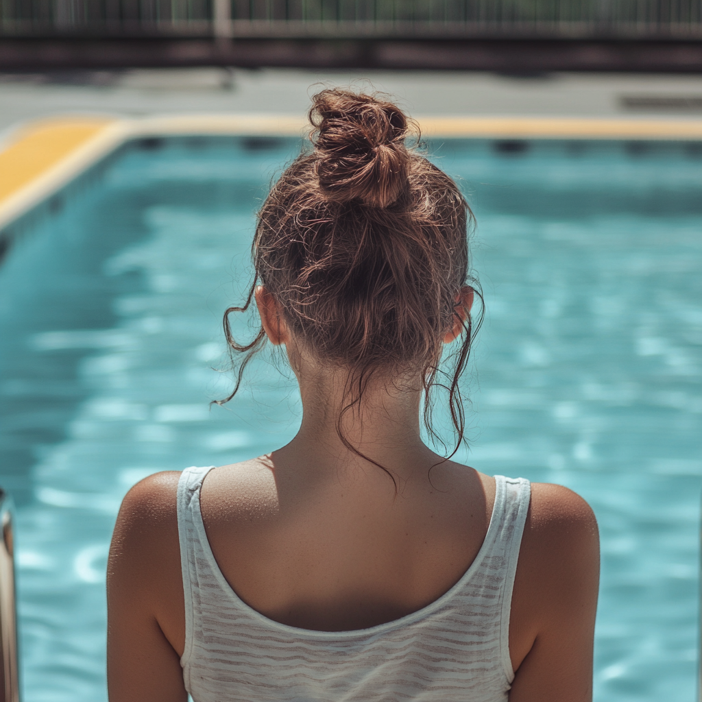 Une femme debout à côté d'une piscine | Source : Midjourney