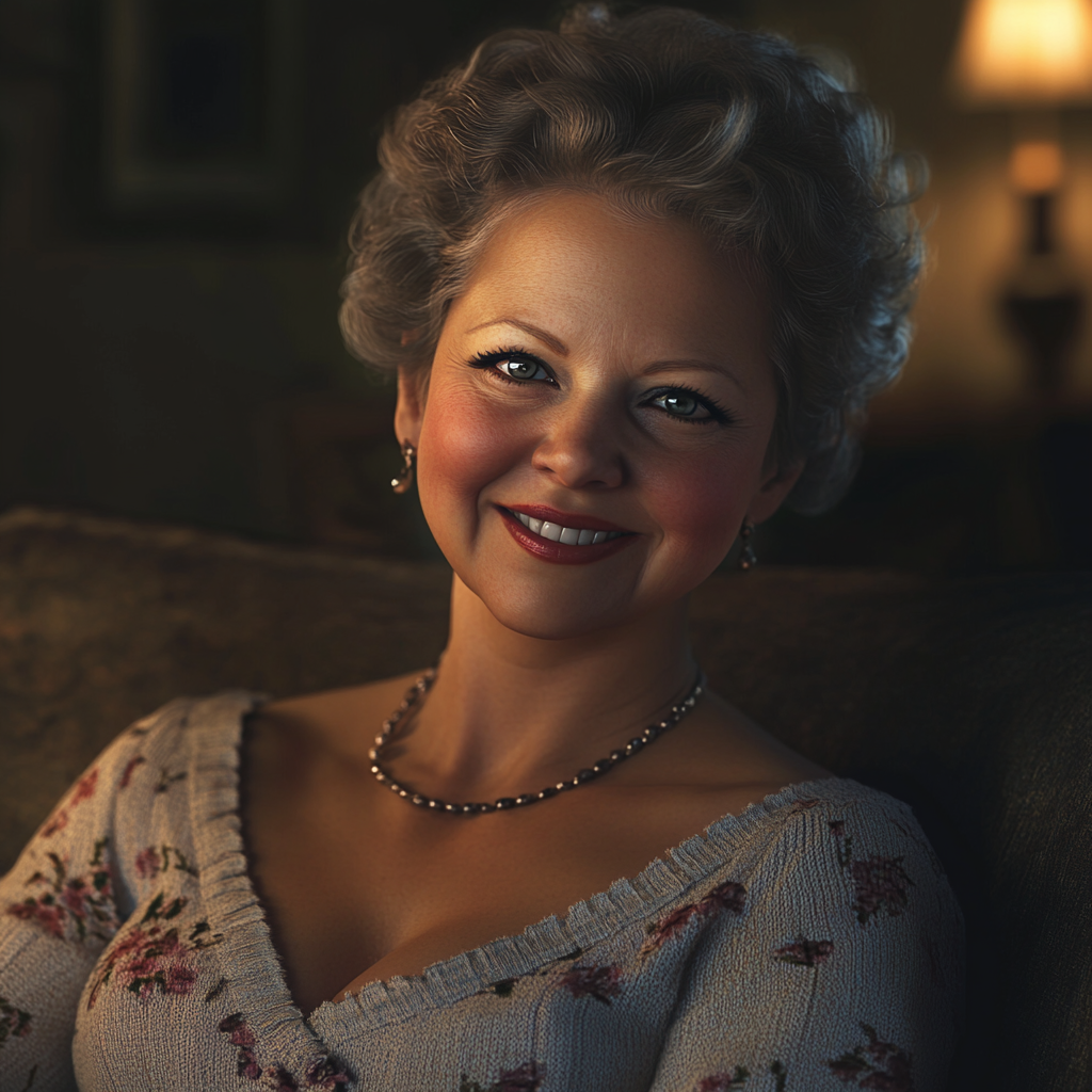 Une femme âgée qui regarde quelqu'un avec un doux sourire | Source : Midjourney