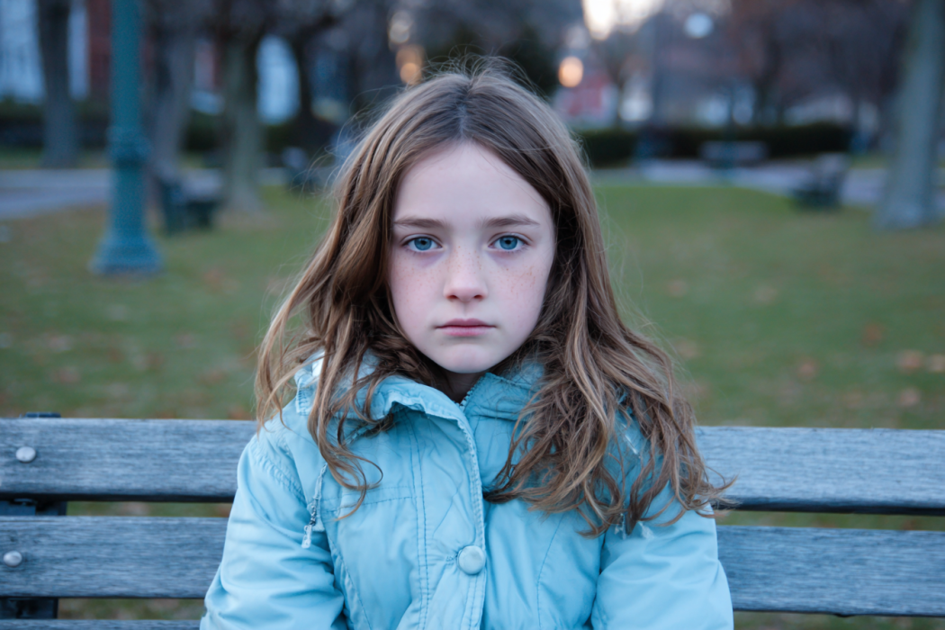 Une fille triste assise seule dans un parc | Source : Midjourney