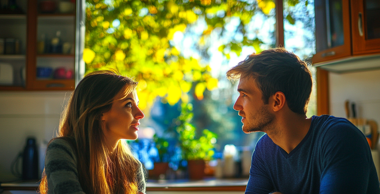 Un couple conversant à la table de la cuisine | Source : Midjourney